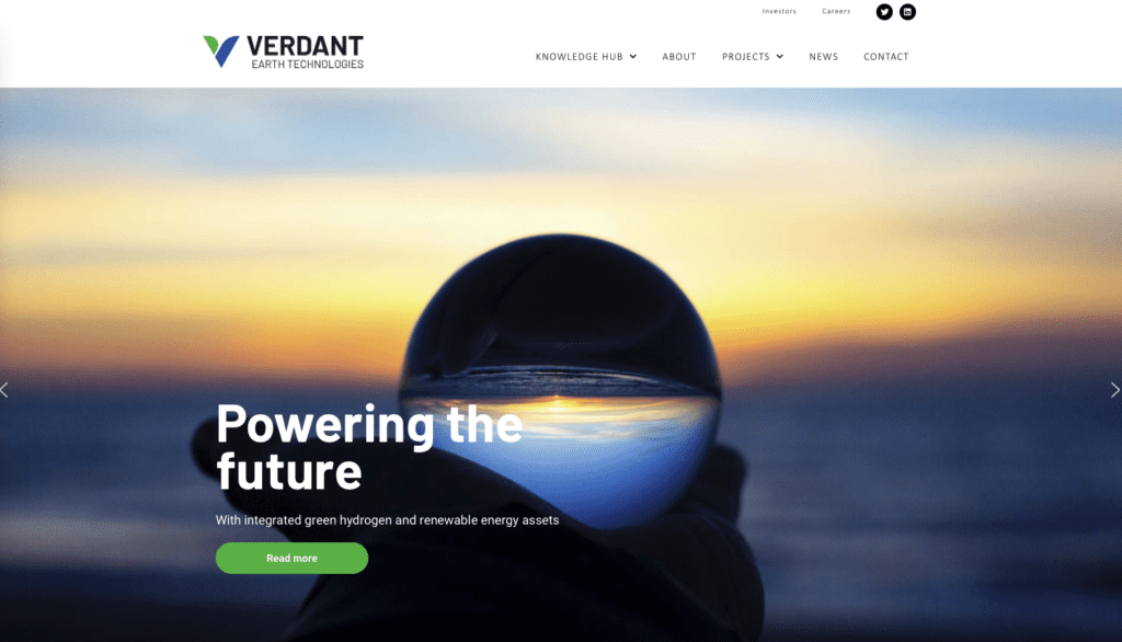 verdant technologies website cover page